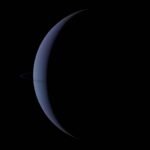 Dark crescent view of planet Uranus in black space, symbolizing the castration of Uranus myth