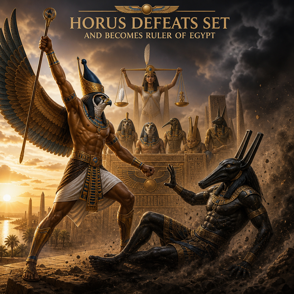 Horus defeats Set in an epic ancient Egyptian battle to claim the throne of Egypt