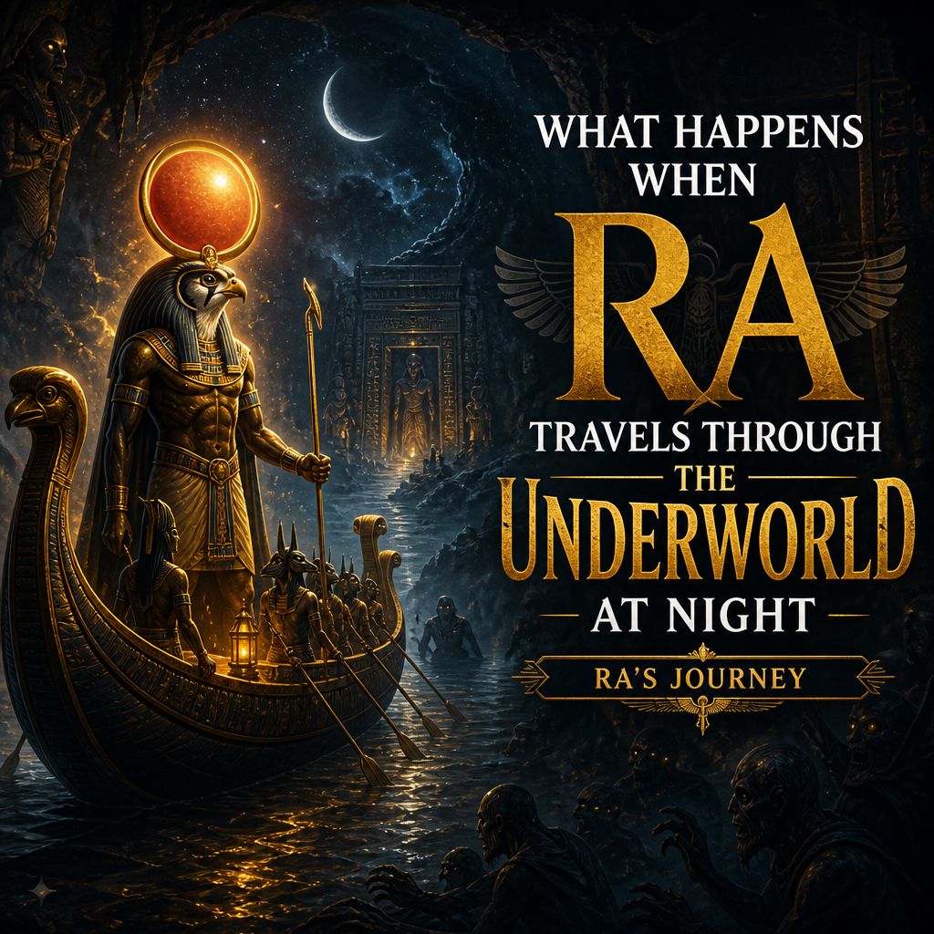 Ra’s journey through the underworld at night, sailing the Duat toward rebirth at dawn