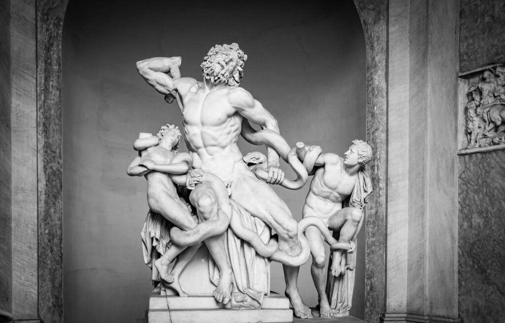 Marble sculpture of Laocoön and His Sons illustrating the power of the aegis in Greek mythology