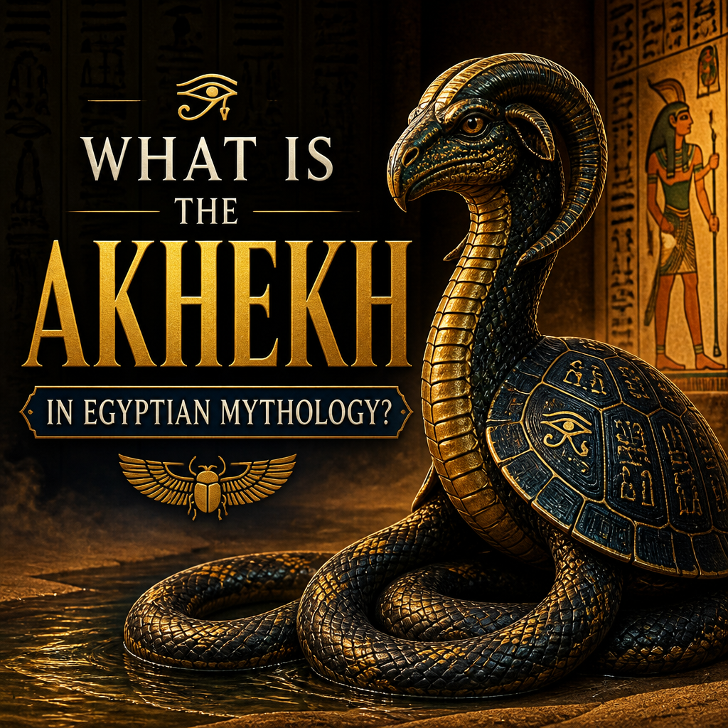 Akhekh in Egyptian mythology, a winged serpent beast inside an ancient Egyptian temple