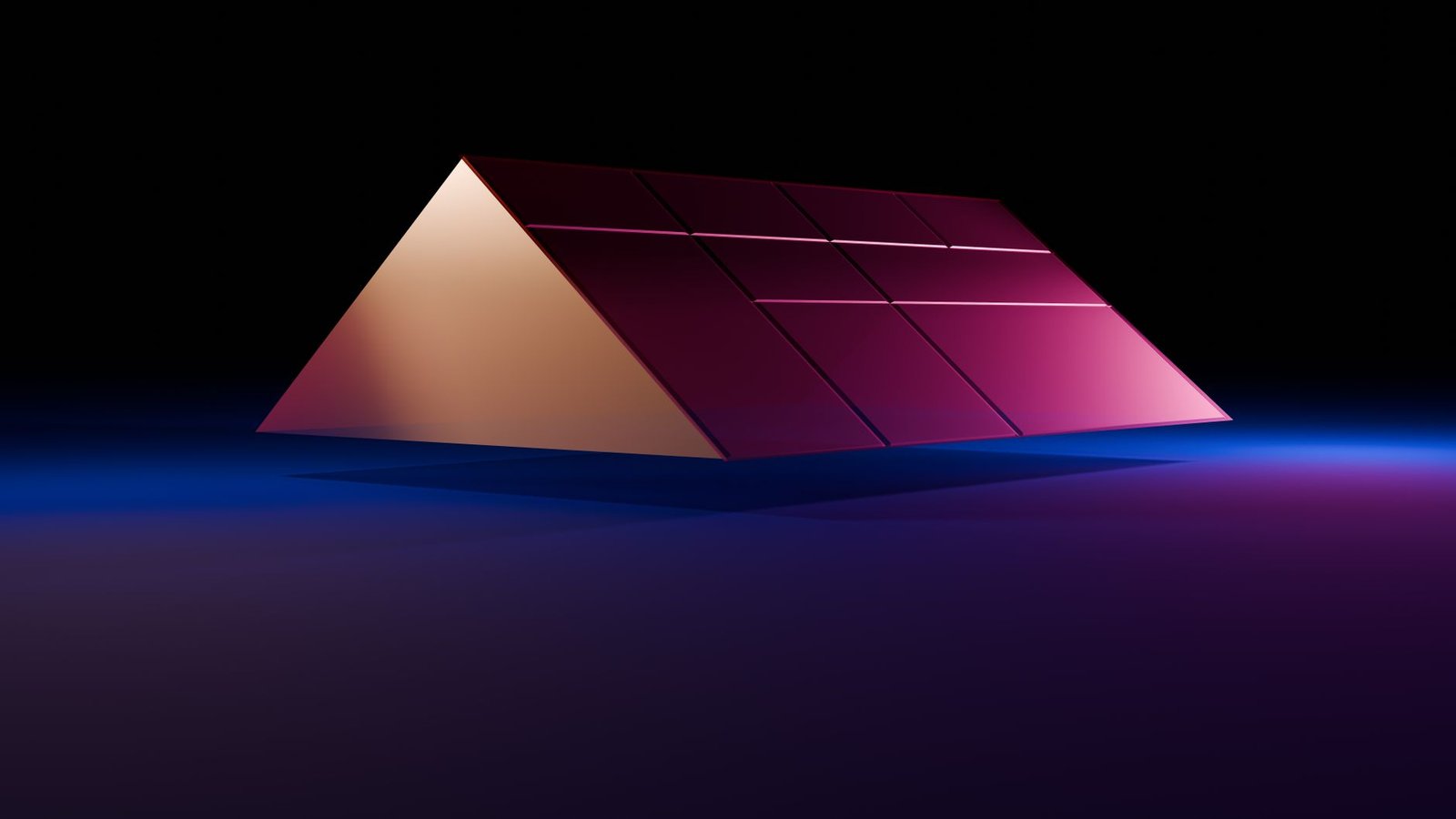 Futuristic neon-lit pyramid on a dark background, symbolizing the Heliopolitan Ennead in Egyptian mythology
