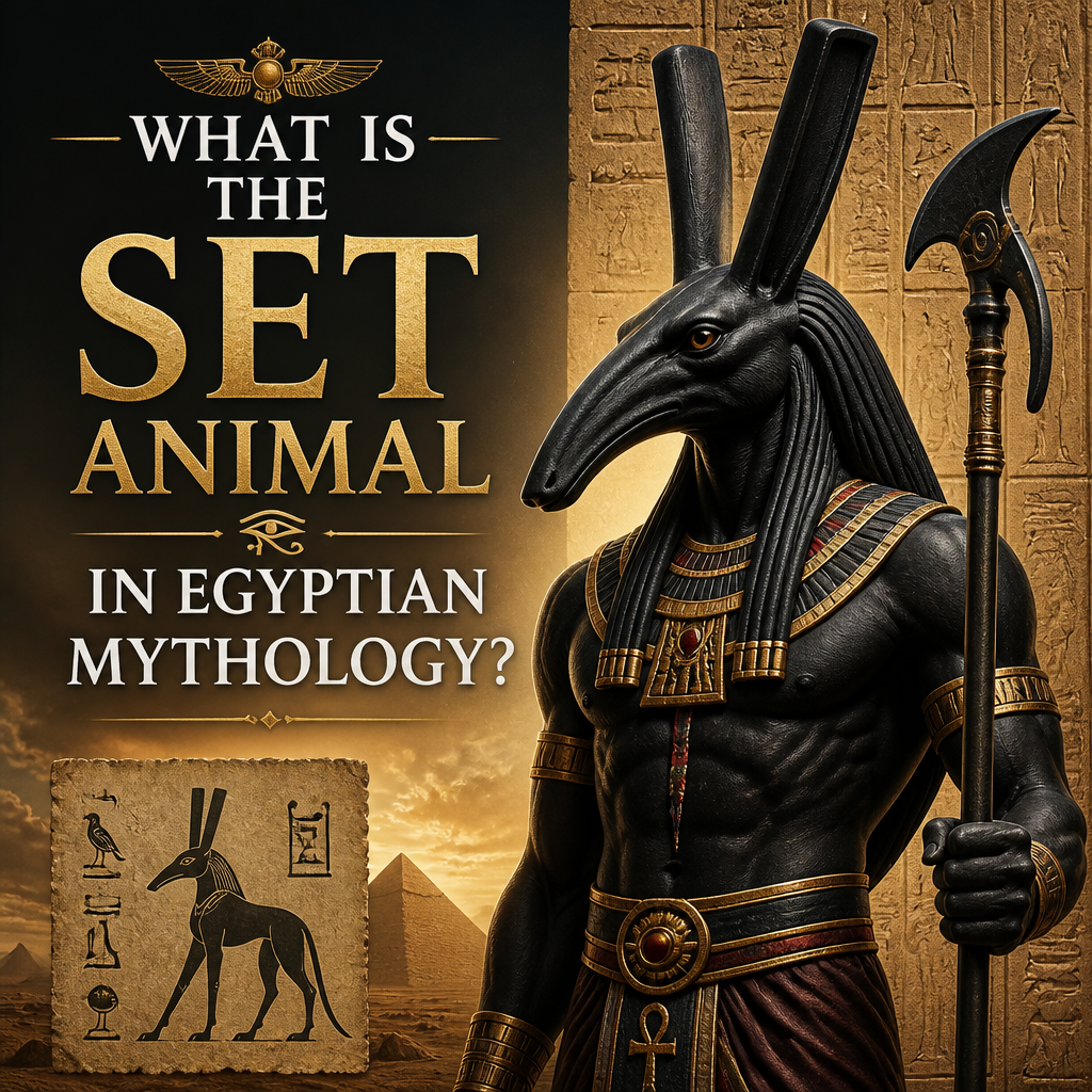 Ancient Egyptian god Set with the mysterious Set animal head symbolizing chaos and strength