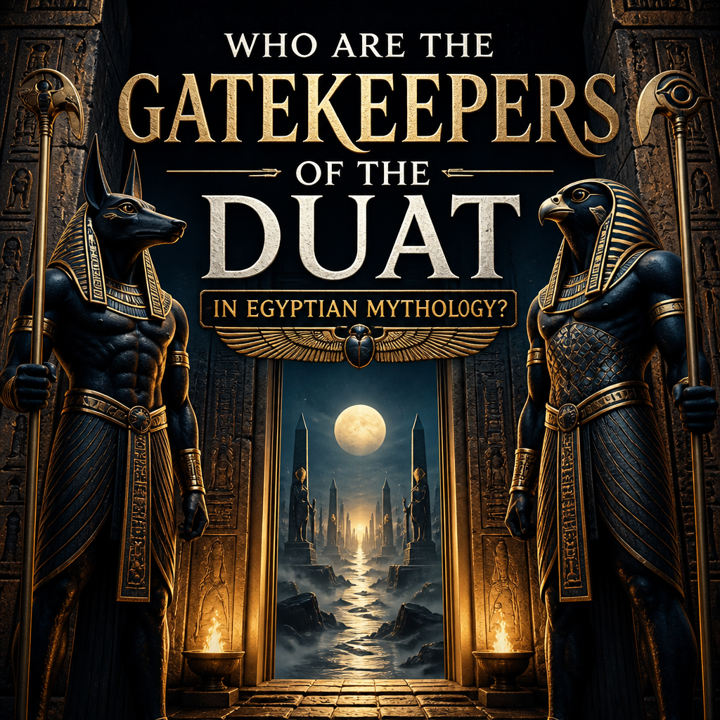 Ancient Egyptian gatekeepers of the Duat guarding underworld passages in mythology