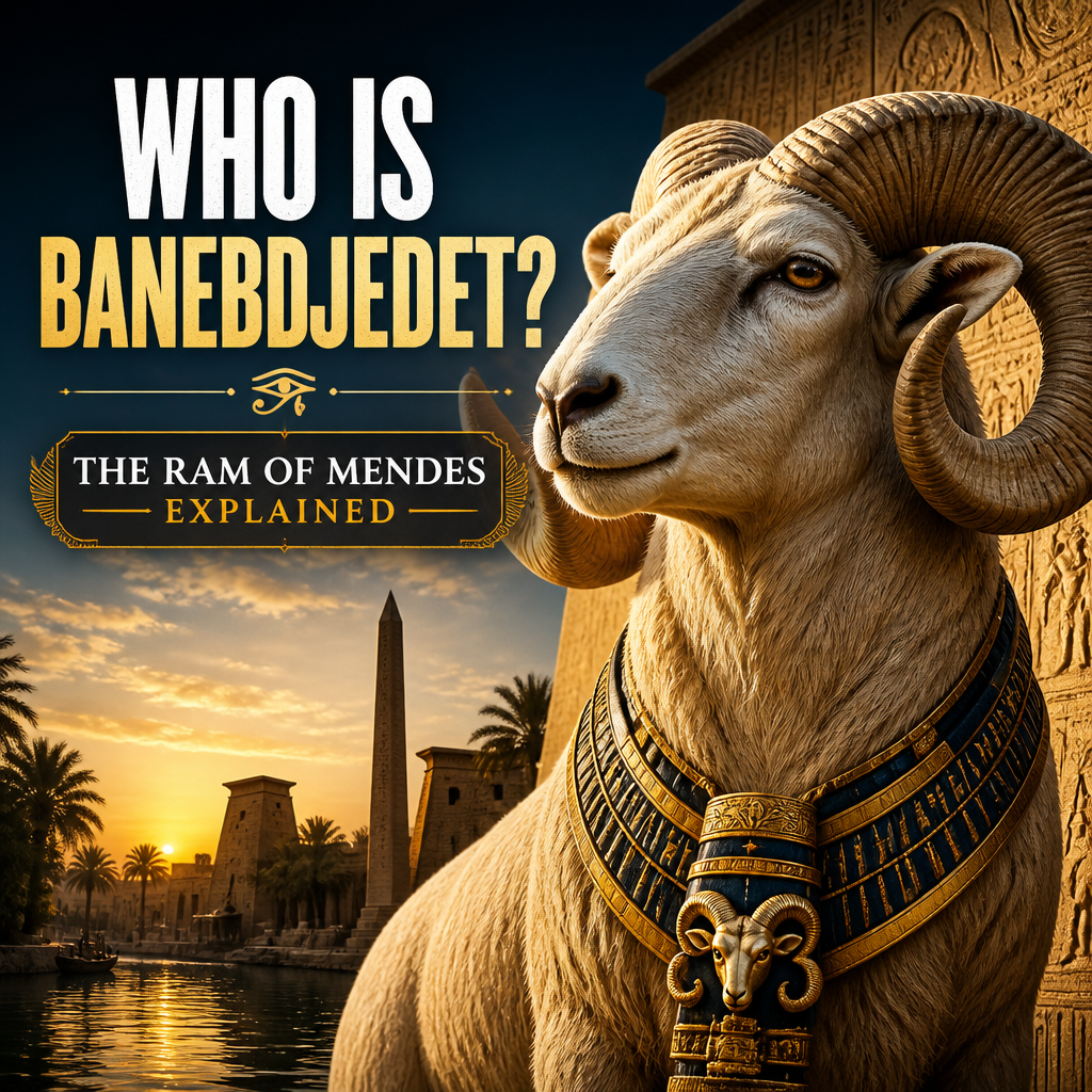 Banebdjedet, the Ram of Mendes, depicted as an ancient Egyptian ram-headed deity symbolizing divine power