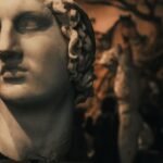 Classical marble statue head symbolizing Hera in Greek mythology, queen of the gods.