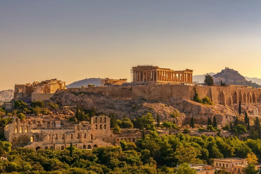 acropolis of athens at golden hour